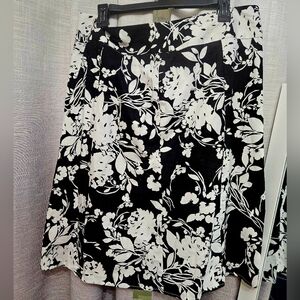 Black and White Floral A-Line Skirt